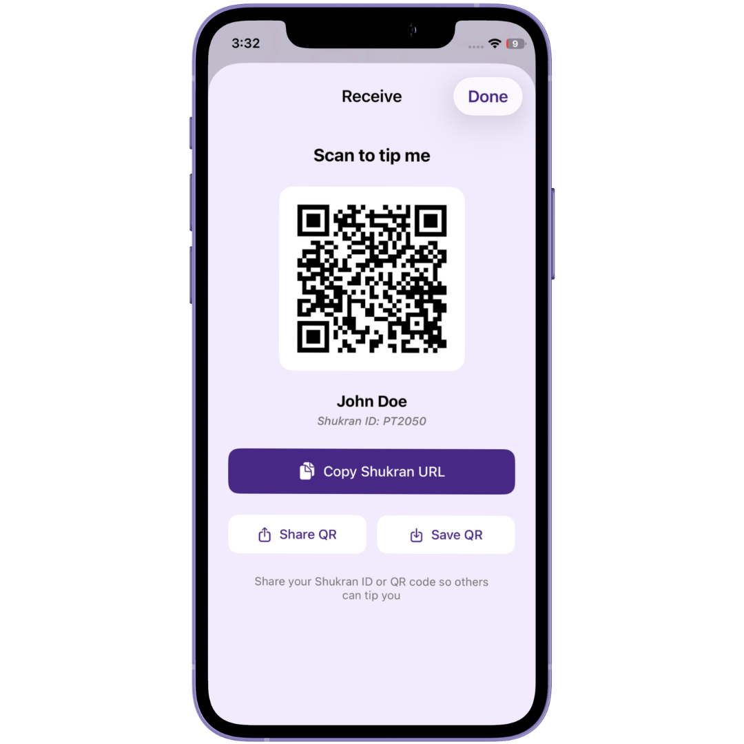 Share your QR code from the Shukran app